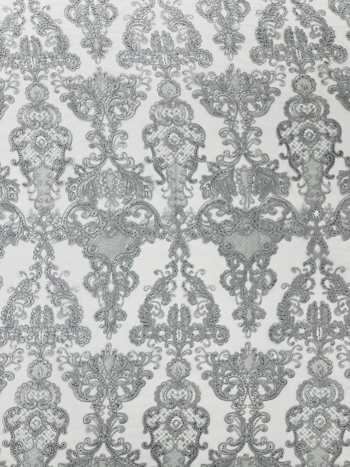 Damask Embroidered Lace Fabric - Damask Embroidered Lace, 54" Width (1 Yard)