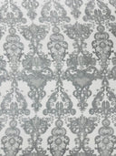 Damask Embroidered Lace Fabric - Damask Embroidered Lace, 54" Width (1 Yard)