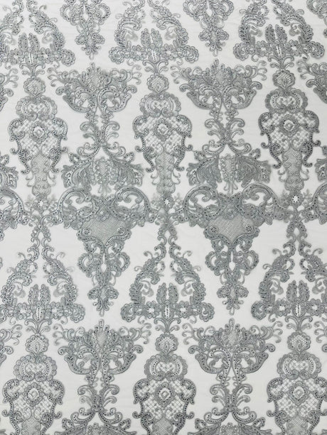 Damask Embroidered Lace Fabric - Damask Embroidered Lace, 54" Width (1 Yard)