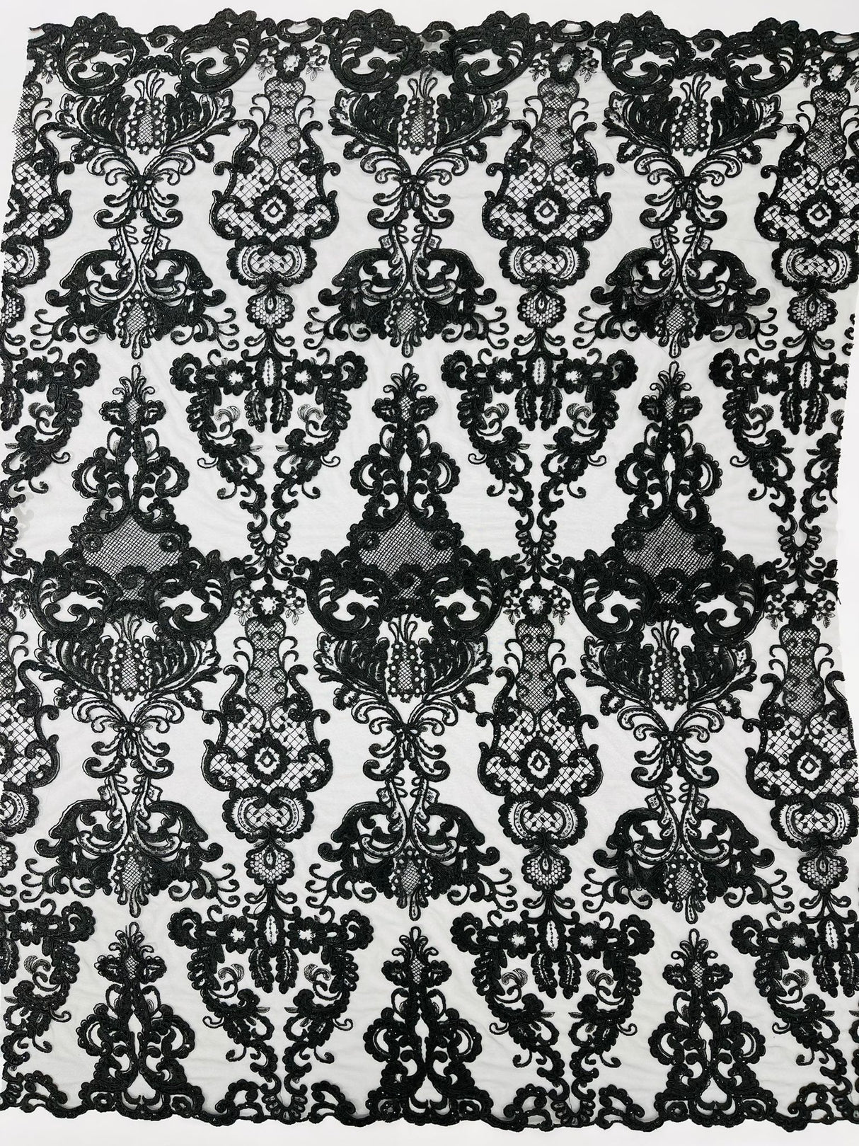 Damask Embroidered Lace Fabric - Damask Embroidered Lace, 54" Width (1 Yard)