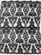 Damask Embroidered Lace Fabric - Damask Embroidered Lace, 54" Width (1 Yard)