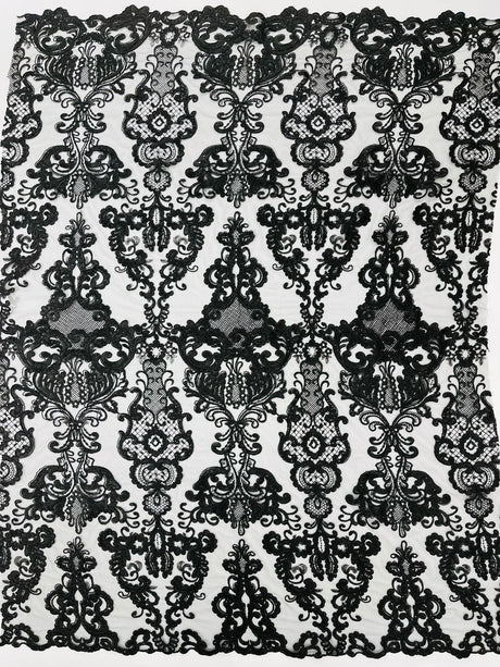 Damask Embroidered Lace Fabric - Damask Embroidered Lace, 54" Width (1 Yard)