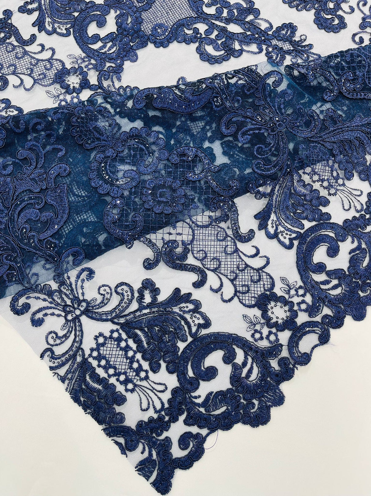 Damask Embroidered Lace Fabric - Damask Embroidered Lace, 54" Width (1 Yard)