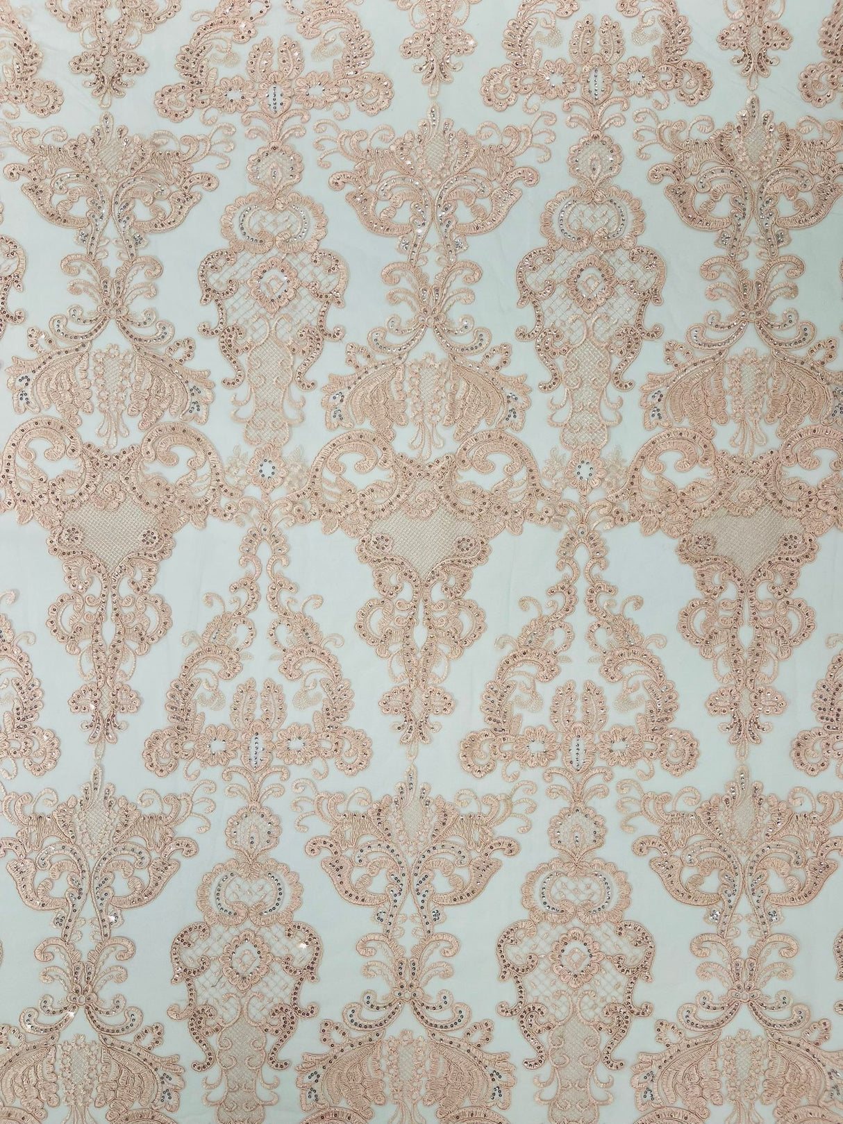 Damask Embroidered Lace Fabric - Damask Embroidered Lace, 54" Width (1 Yard)
