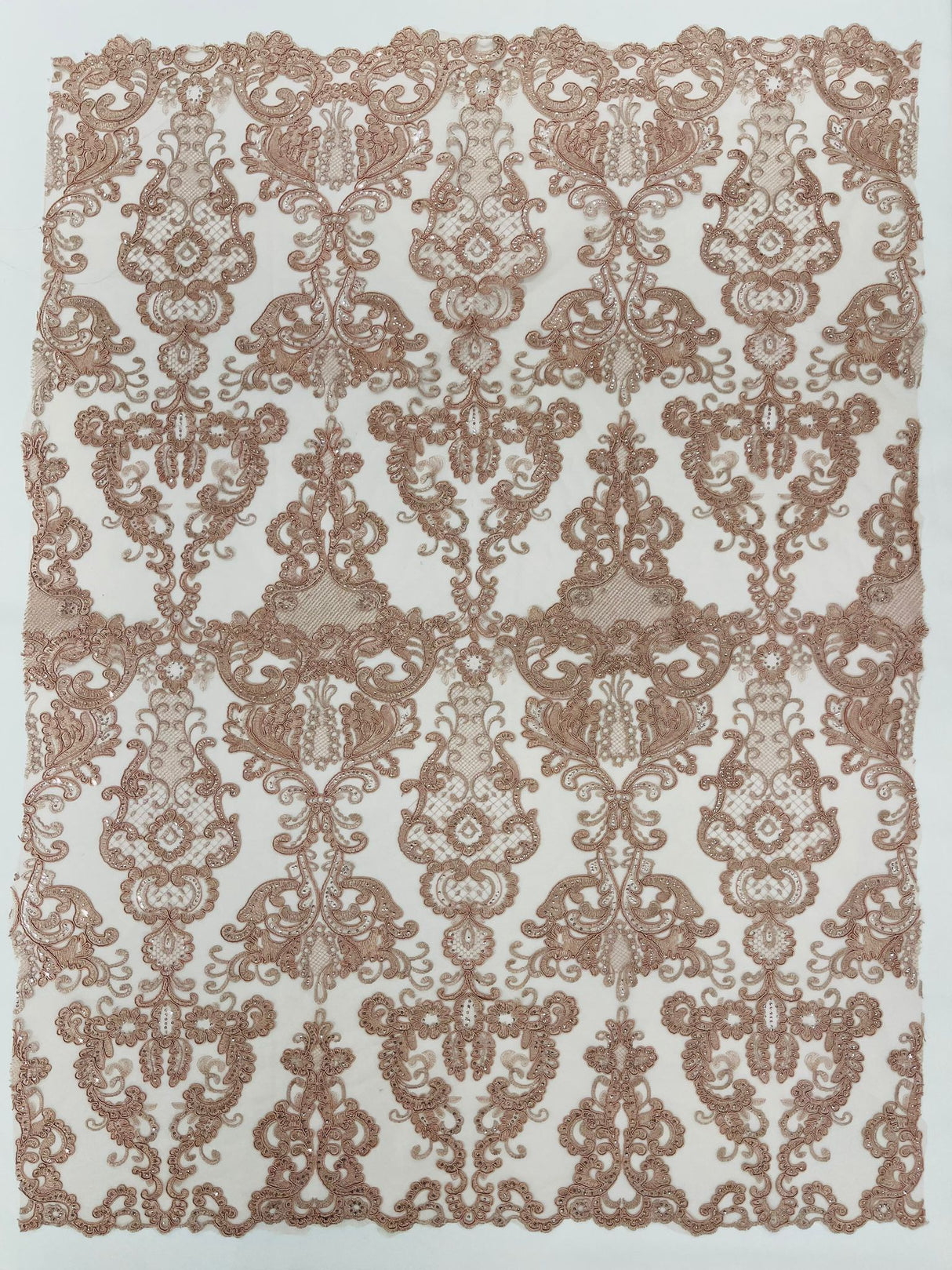 Damask Embroidered Lace Fabric - Damask Embroidered Lace, 54" Width (1 Yard)
