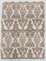 Damask Embroidered Lace Fabric - Damask Embroidered Lace, 54" Width (1 Yard)