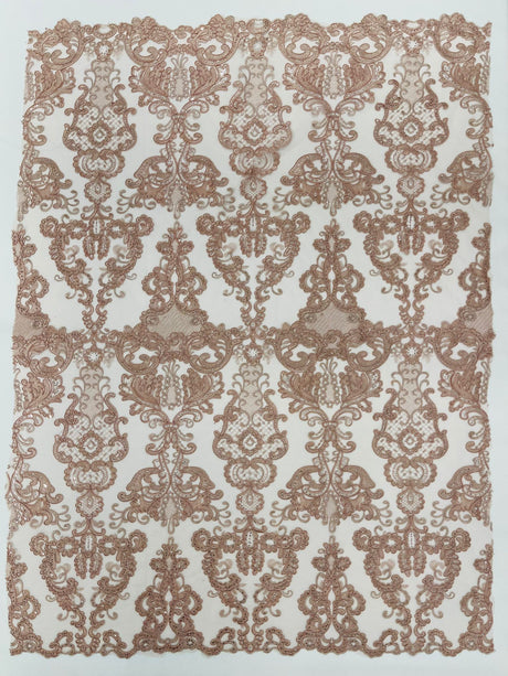 Damask Embroidered Lace Fabric - Damask Embroidered Lace, 54" Width (1 Yard)