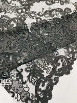 Damask Embroidered Lace Fabric - Damask Embroidered Lace, 54" Width (1 Yard)