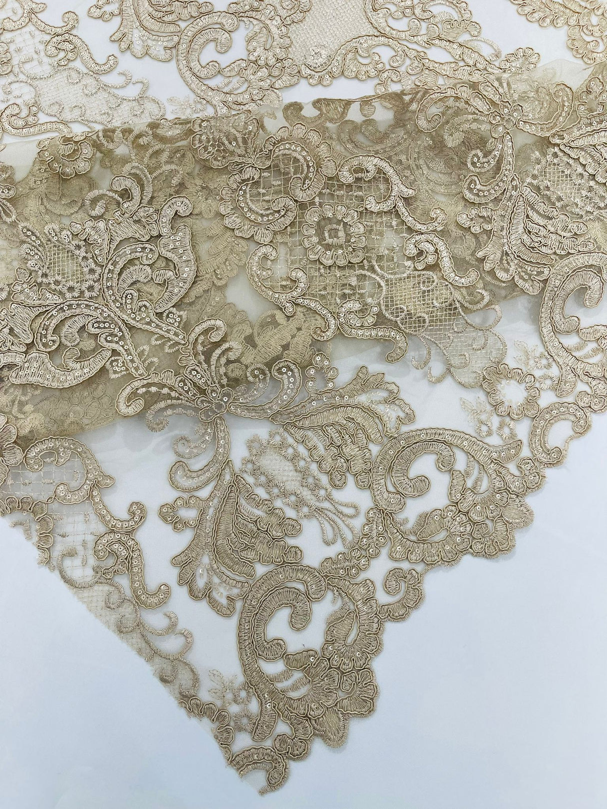 Damask Embroidered Lace Fabric - Damask Embroidered Lace, 54" Width (1 Yard)