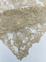 Damask Embroidered Lace Fabric - Damask Embroidered Lace, 54" Width (1 Yard)