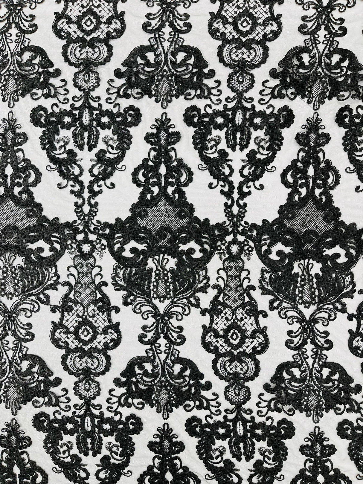 Damask Embroidered Lace Fabric - Damask Embroidered Lace, 54" Width (1 Yard)