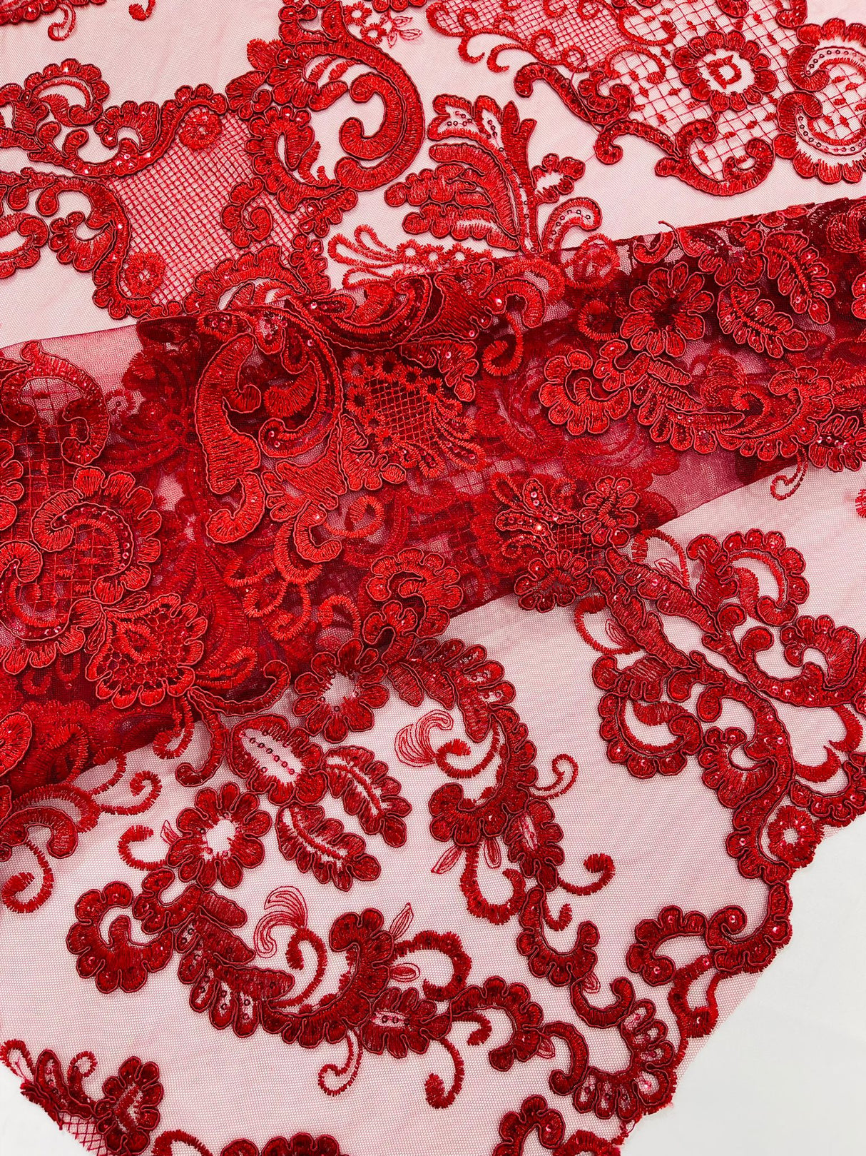 Damask Embroidered Lace Fabric - Damask Embroidered Lace, 54" Width (1 Yard)