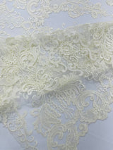 Damask Embroidered Lace Fabric - Damask Embroidered Lace, 54" Width (1 Yard)