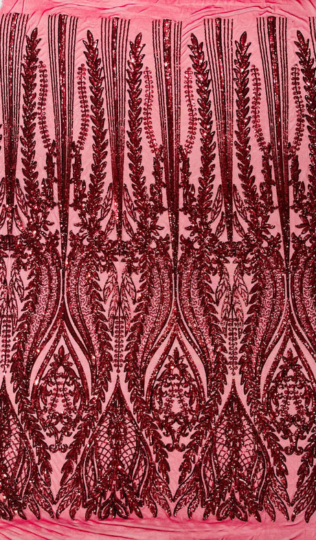Damask Sequin Fabric - Damask Sequin Mesh, 54" Width (1 Yard)