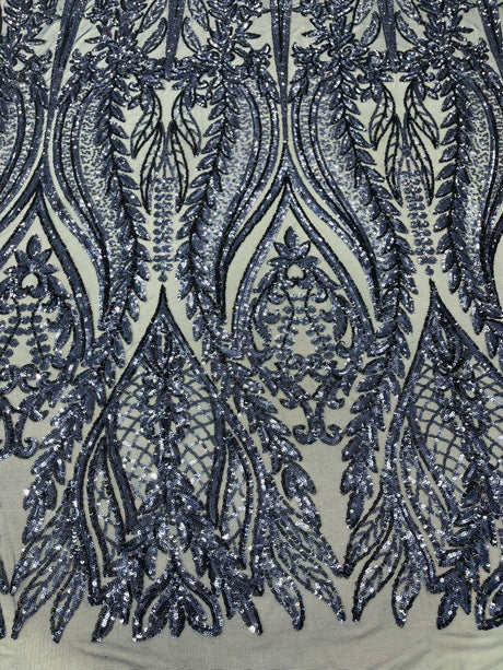 Damask Sequin Fabric - Damask Sequin Mesh, 54" Width (1 Yard)