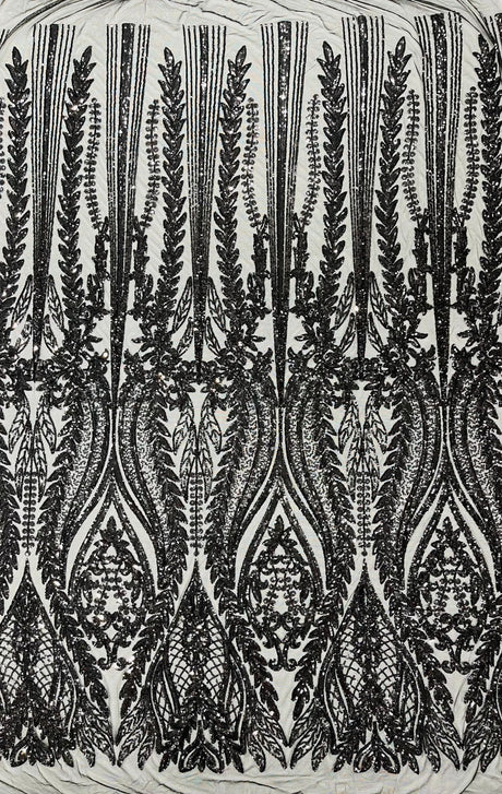 Damask Sequin Fabric - Damask Sequin Mesh, 54" Width (1 Yard)