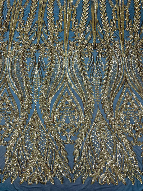 Damask Sequin Fabric - Damask Sequin Mesh, 54" Width (1 Yard)