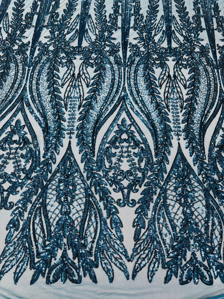 Damask Sequin Fabric - Damask Sequin Mesh, 54" Width (1 Yard)