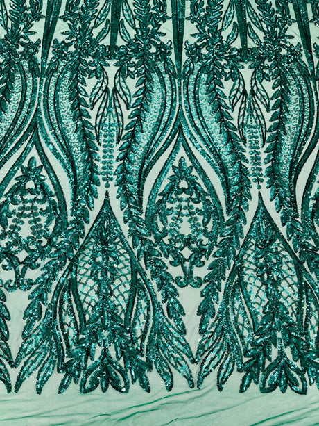 Damask Sequin Fabric - Damask Sequin Mesh, 54" Width (1 Yard)