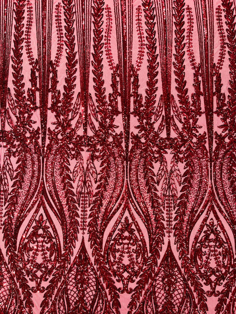 Damask Sequin Fabric - Damask Sequin Mesh, 54" Width (1 Yard)