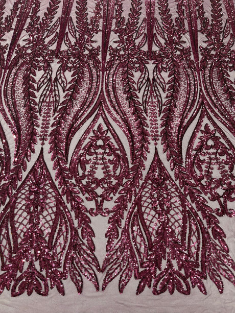 Damask Sequin Fabric - Damask Sequin Mesh, 54" Width (1 Yard)