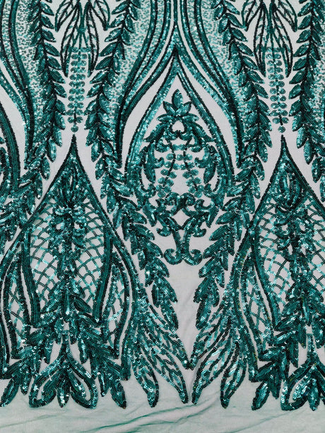 Damask Sequin Fabric - Damask Sequin Mesh, 54" Width (1 Yard)