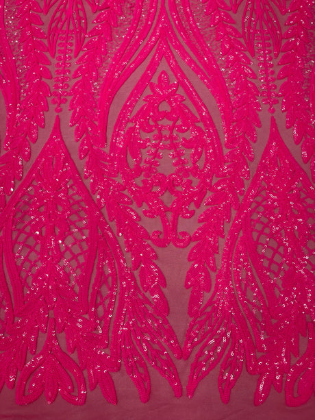 Damask Sequin Fabric - Damask Sequin Mesh, 54" Width (1 Yard)