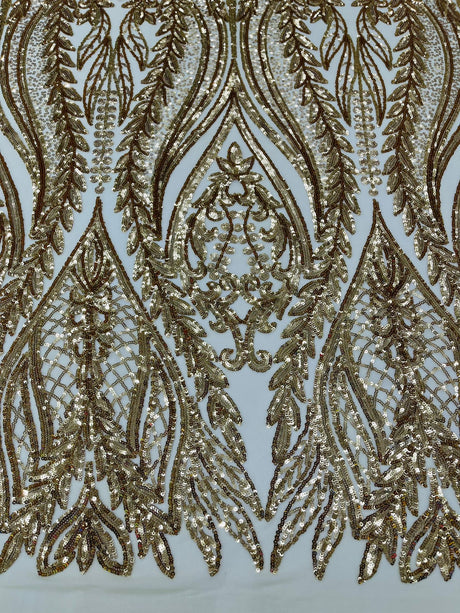 Damask Sequin Fabric - Damask Sequin Mesh, 54" Width (1 Yard)