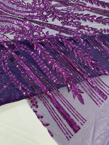 Damask Sequin Fabric - Damask Sequin Mesh, 54" Width (1 Yard)