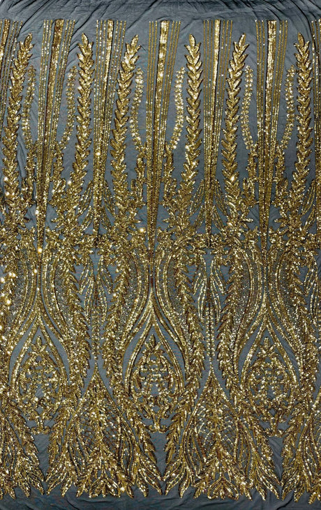 Damask Sequin Fabric - Damask Sequin Mesh, 54" Width (1 Yard)