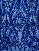 Damask Sequin Fabric - Damask Sequin Mesh, 54" Width (1 Yard)