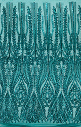 Damask Sequin Fabric - Damask Sequin Mesh, 54" Width (1 Yard)