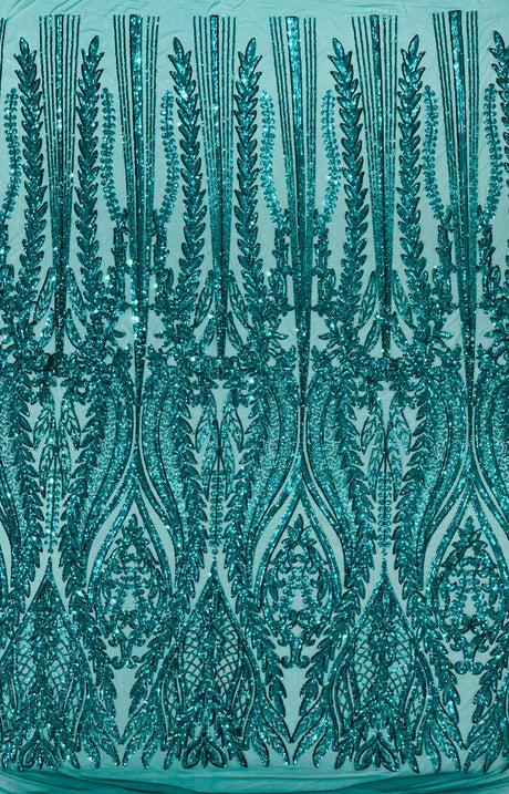 Damask Sequin Fabric - Damask Sequin Mesh, 54" Width (1 Yard)