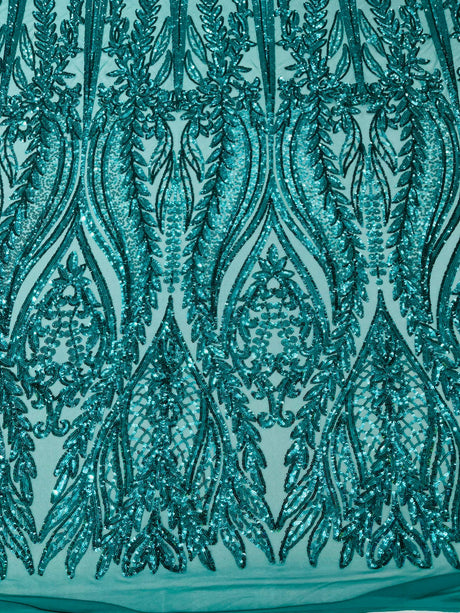 Damask Sequin Fabric - Damask Sequin Mesh, 54" Width (1 Yard)