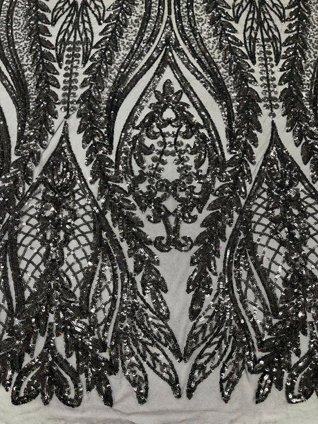 Damask Sequin Fabric - Damask Sequin Mesh, 54" Width (1 Yard)