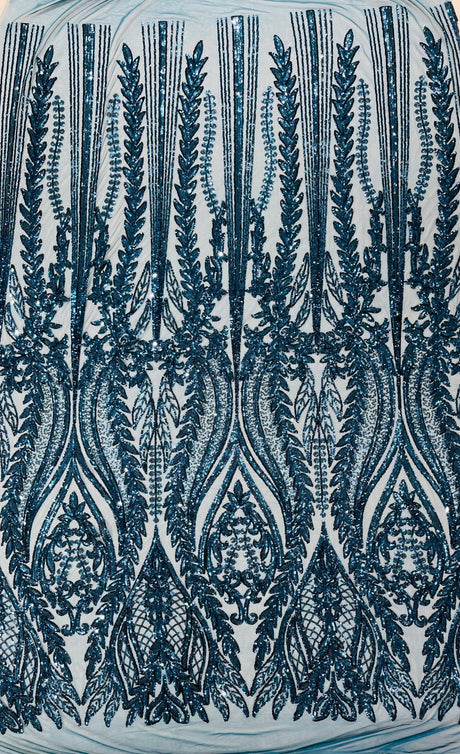 Damask Sequin Fabric - Damask Sequin Mesh, 54" Width (1 Yard)