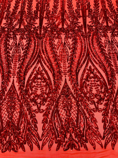 Damask Sequin Fabric - Damask Sequin Mesh, 54" Width (1 Yard)