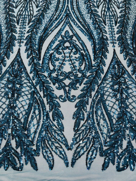 Damask Sequin Fabric - Damask Sequin Mesh, 54" Width (1 Yard)