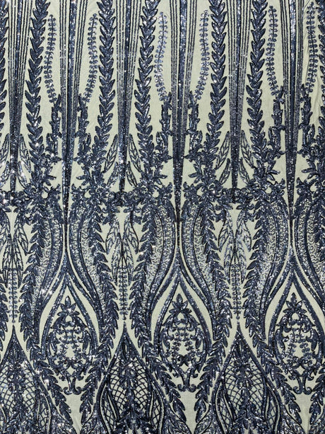 Damask Sequin Fabric - Damask Sequin Mesh, 54" Width (1 Yard)