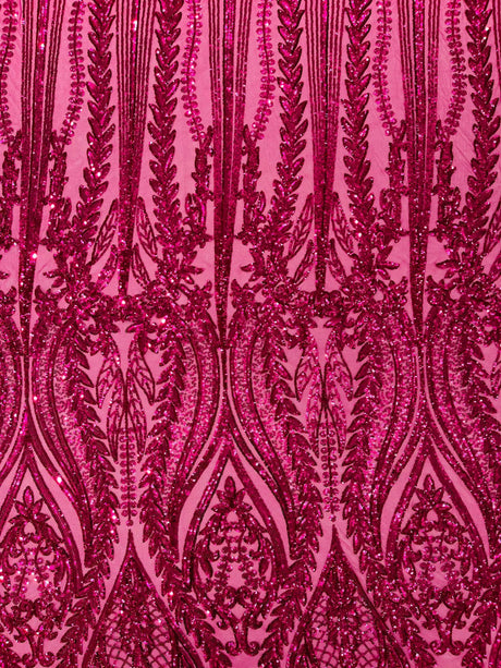 Damask Sequin Fabric - Damask Sequin Mesh, 54" Width (1 Yard)