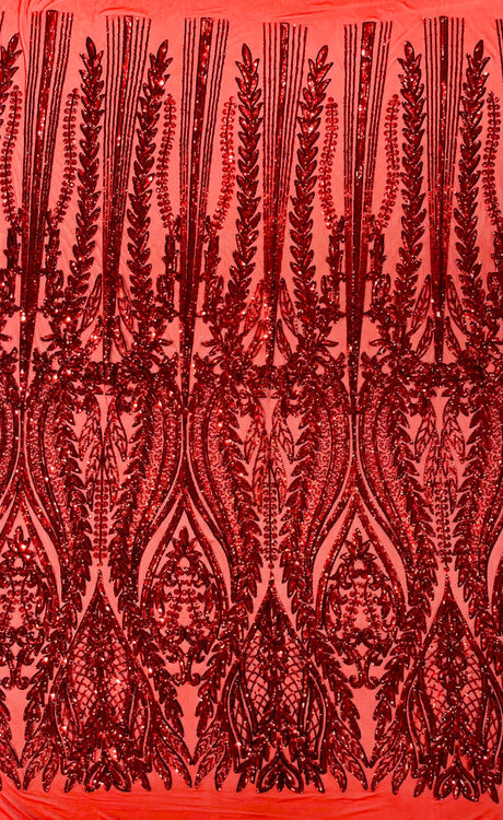 Damask Sequin Fabric - Damask Sequin Mesh, 54" Width (1 Yard)