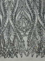 Damask Sequin Fabric - Damask Sequin Mesh, 54" Width (1 Yard)