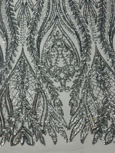 Damask Sequin Fabric - Damask Sequin Mesh, 54" Width (1 Yard)