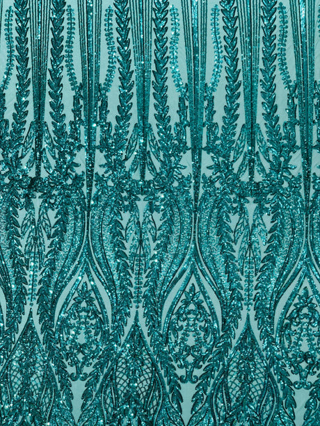 Damask Sequin Fabric - Damask Sequin Mesh, 54" Width (1 Yard)
