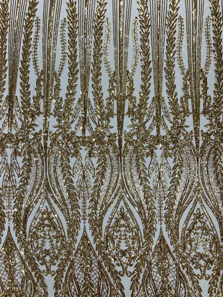 Damask Sequin Fabric - Damask Sequin Mesh, 54" Width (1 Yard)