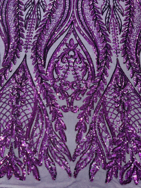 Damask Sequin Fabric - Damask Sequin Mesh, 54" Width (1 Yard)