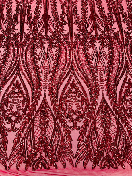 Damask Sequin Fabric - Damask Sequin Mesh, 54" Width (1 Yard)