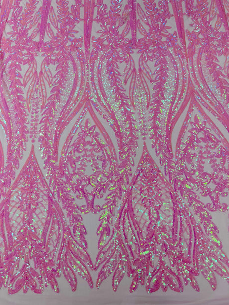 Damask Sequin Fabric - Damask Sequin Mesh, 54" Width (1 Yard)