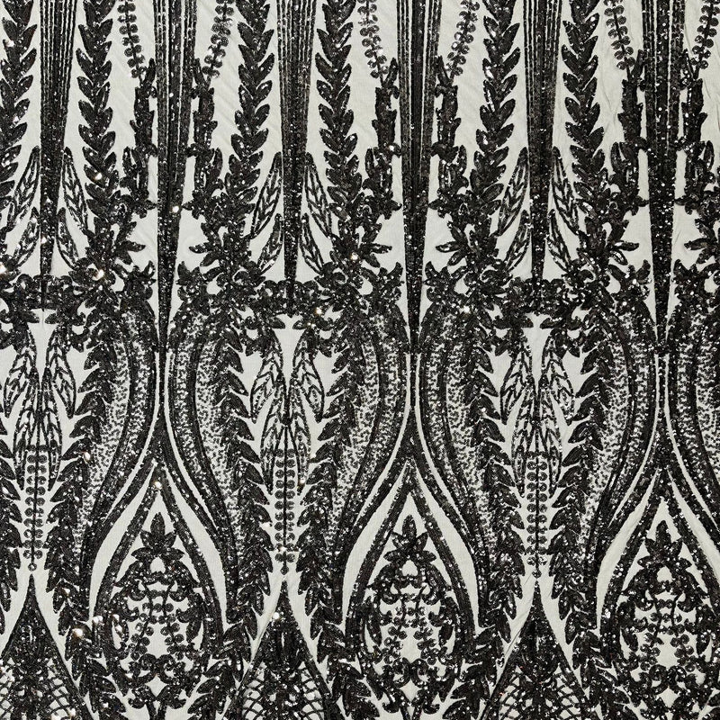 Damask Sequin Fabric - Damask Sequin Mesh, 54" Width (1 Yard)