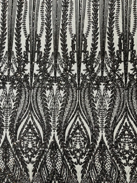 Damask Sequin Fabric - Damask Sequin Mesh, 54" Width (1 Yard)